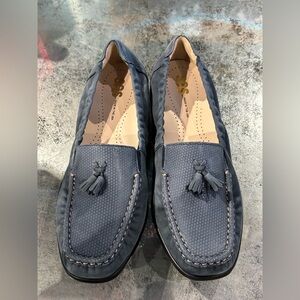 SAS Navy Perforated Tassel Loafers